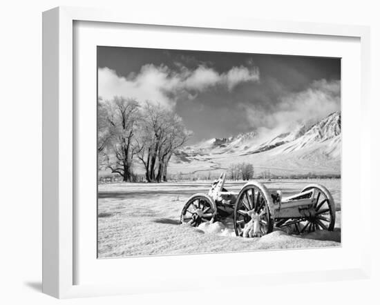 USA, California, Bishop. Snow-Covered Vintage Wagon in Owens Valley-Dennis Flaherty-Framed Photographic Print