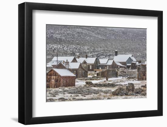 USA, California, Bodie. Abandoned Buildings in Snowfall-Don Paulson-Framed Photographic Print