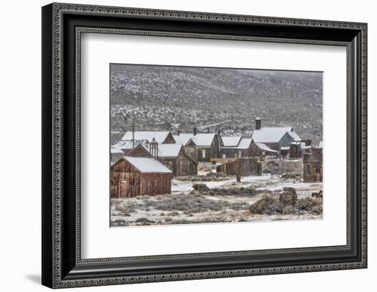 USA, California, Bodie. Abandoned Buildings in Snowfall-Don Paulson-Framed Photographic Print
