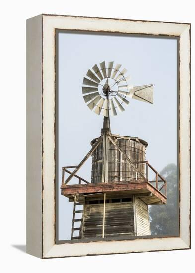 USA California. Cayucos, old wooden water tower with windmill for pumping-Alison Jones-Framed Premier Image Canvas