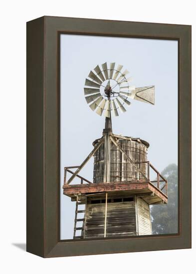 USA California. Cayucos, old wooden water tower with windmill for pumping-Alison Jones-Framed Premier Image Canvas