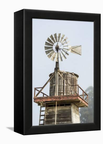 USA California. Cayucos, old wooden water tower with windmill for pumping-Alison Jones-Framed Premier Image Canvas