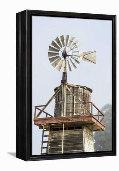 USA California. Cayucos, old wooden water tower with windmill for pumping-Alison Jones-Framed Premier Image Canvas