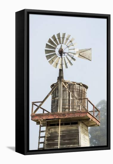 USA California. Cayucos, old wooden water tower with windmill for pumping-Alison Jones-Framed Premier Image Canvas