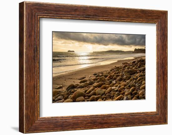 USA, California. Central Coast, Montecito, Butterfly Beach, drain and cobble eroded by King Tides-Alison Jones-Framed Photographic Print