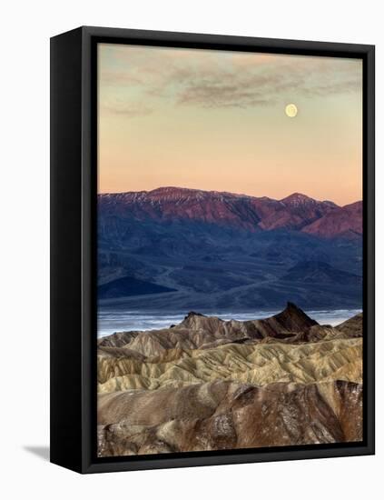 USA, California, Death Valley National Park. Moonset at Sunrise from Zabriskie Point-Ann Collins-Framed Premier Image Canvas