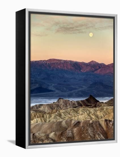 USA, California, Death Valley National Park. Moonset at Sunrise from Zabriskie Point-Ann Collins-Framed Premier Image Canvas