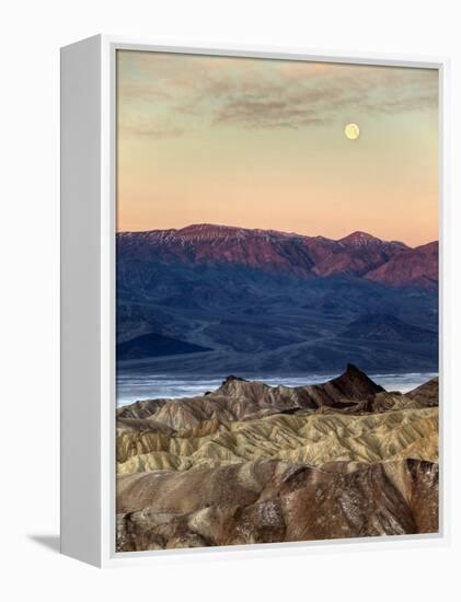 USA, California, Death Valley National Park. Moonset at Sunrise from Zabriskie Point-Ann Collins-Framed Premier Image Canvas