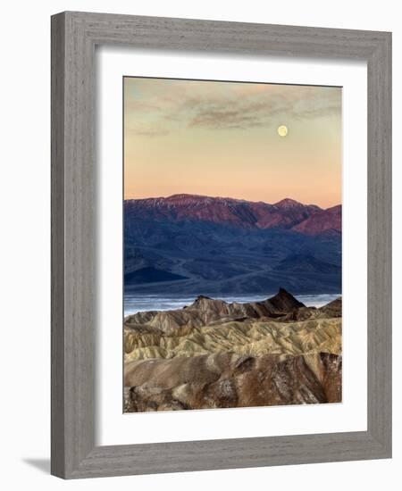 USA, California, Death Valley National Park. Moonset at Sunrise from Zabriskie Point-Ann Collins-Framed Photographic Print