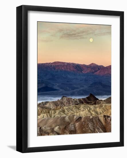 USA, California, Death Valley National Park. Moonset at Sunrise from Zabriskie Point-Ann Collins-Framed Photographic Print