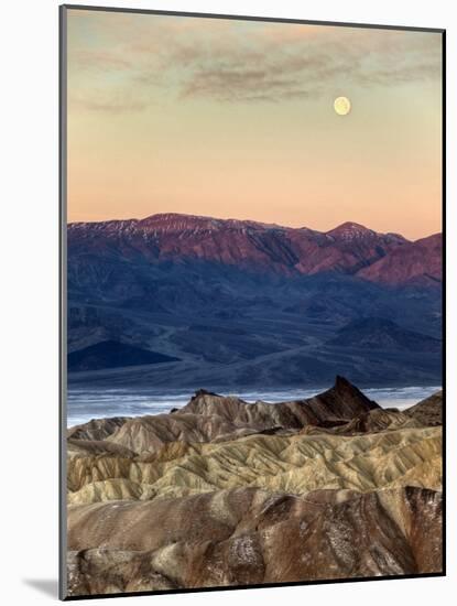 USA, California, Death Valley National Park. Moonset at Sunrise from Zabriskie Point-Ann Collins-Mounted Photographic Print