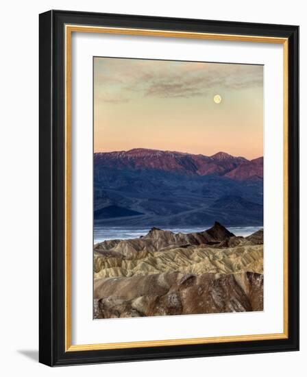 USA, California, Death Valley National Park. Moonset at Sunrise from Zabriskie Point-Ann Collins-Framed Photographic Print