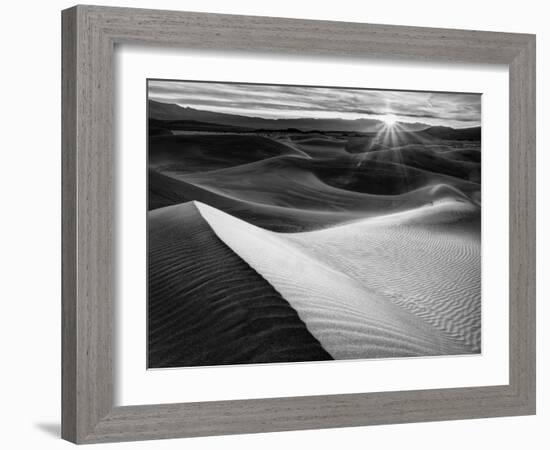 USA, California, Death Valley National Park, Sunrise over Mesquite Flat Dunes in Black and White-Ann Collins-Framed Photographic Print