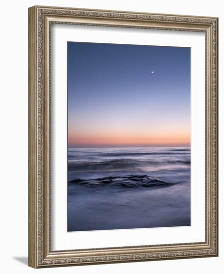 USA, California, La Jolla. Crescent Moon at Twilight over Windansea Beach-Ann Collins-Framed Photographic Print