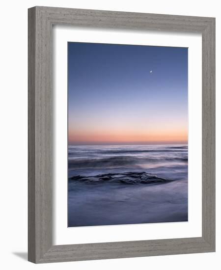 USA, California, La Jolla. Crescent Moon at Twilight over Windansea Beach-Ann Collins-Framed Photographic Print