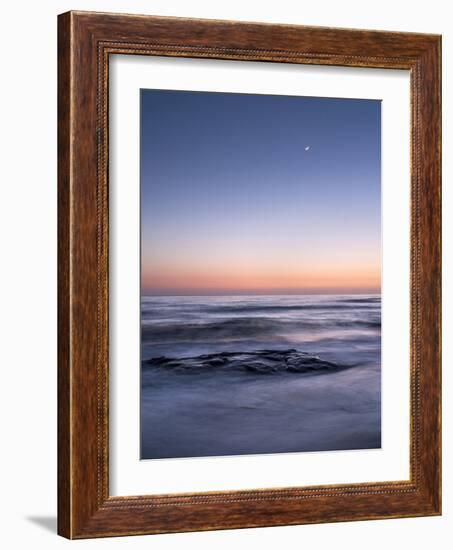 USA, California, La Jolla. Crescent Moon at Twilight over Windansea Beach-Ann Collins-Framed Photographic Print