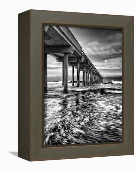 USA, California, La Jolla, Full Moon Setting at Dawn over Scripps Pier, La Jolla Shores-Ann Collins-Framed Premier Image Canvas