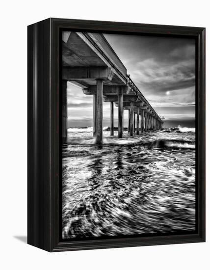 USA, California, La Jolla, Full Moon Setting at Dawn over Scripps Pier, La Jolla Shores-Ann Collins-Framed Premier Image Canvas