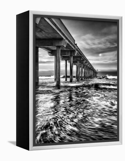 USA, California, La Jolla, Full Moon Setting at Dawn over Scripps Pier, La Jolla Shores-Ann Collins-Framed Premier Image Canvas