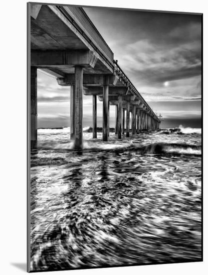 USA, California, La Jolla, Full Moon Setting at Dawn over Scripps Pier, La Jolla Shores-Ann Collins-Mounted Photographic Print