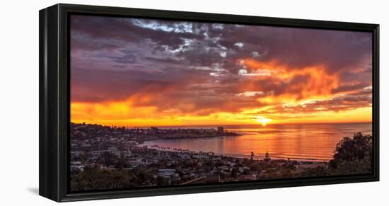 USA, California, La Jolla. Panoramic View of Sunset over La Jolla Shores and Village-Ann Collins-Framed Premier Image Canvas