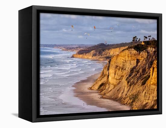 USA, California, La Jolla. Paragliders Float over Black's Beach in Late Afternoon-Ann Collins-Framed Premier Image Canvas