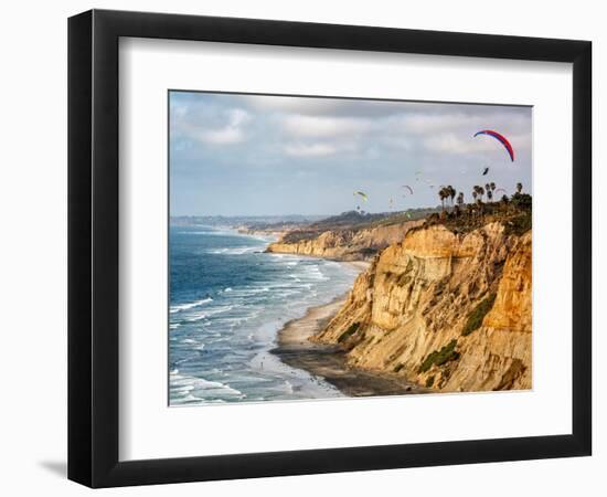 USA, California, La Jolla. Paragliders soar over Black's Beach-Ann Collins-Framed Photographic Print