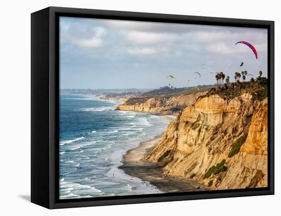 USA, California, La Jolla. Paragliders soar over Black's Beach-Ann Collins-Framed Premier Image Canvas