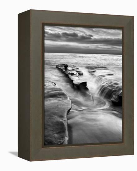 USA, California, La Jolla, Rising Tide and Waves at Coast Blvd at Dusk-Ann Collins-Framed Premier Image Canvas