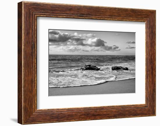 USA, California, La Jolla. Rocks and clouds at Whispering Sands Beach-Ann Collins-Framed Photographic Print