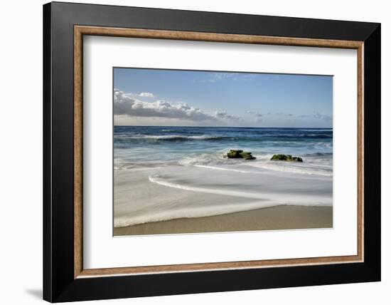 USA, California, La Jolla. Rocks and clouds at Whispering Sands Beach-Ann Collins-Framed Photographic Print