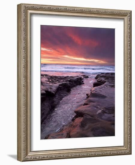 USA, California, La Jolla. Sunset over Tide Pools at Coast Blvd. Park-Ann Collins-Framed Photographic Print