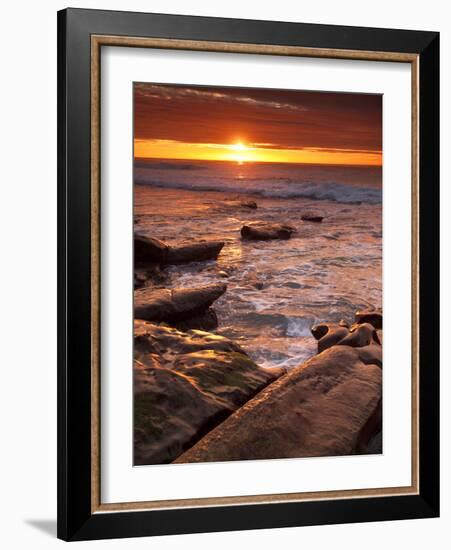 USA, California, La Jolla. Sunset over Tide Pools at Coast Blvd. Park-Ann Collins-Framed Photographic Print