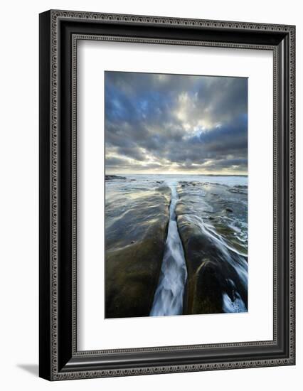 USA, California, La Jolla. Wave flows through cracked sandstone.-Jaynes Gallery-Framed Photographic Print