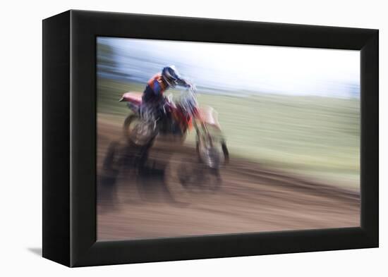 USA, California, Mammoth Lakes. Blur of motocross racer.-Jaynes Gallery-Framed Premier Image Canvas