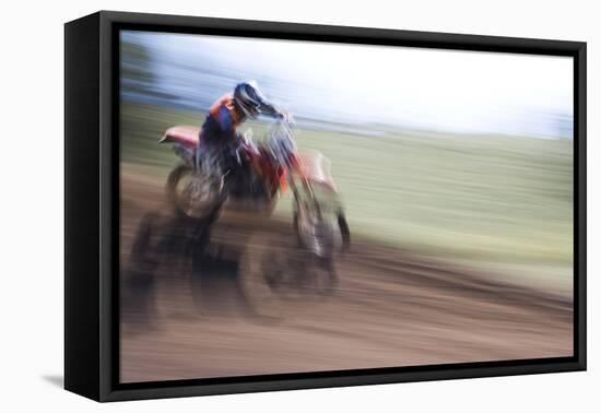 USA, California, Mammoth Lakes. Blur of motocross racer.-Jaynes Gallery-Framed Premier Image Canvas