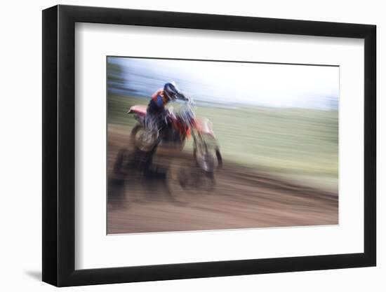 USA, California, Mammoth Lakes. Blur of motocross racer.-Jaynes Gallery-Framed Photographic Print