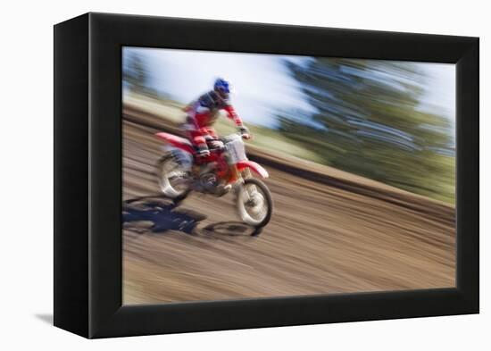 USA, California, Mammoth Lakes. Blur of motocross racer.-Jaynes Gallery-Framed Premier Image Canvas