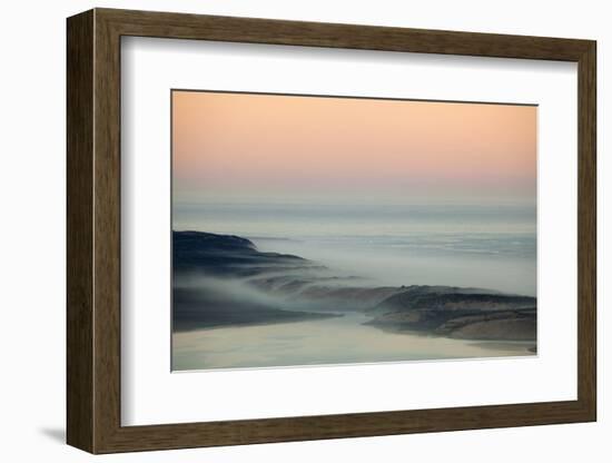 USA, California, Moro Bay. Morning fog on sand dunes and ocean.-Jaynes Gallery-Framed Photographic Print