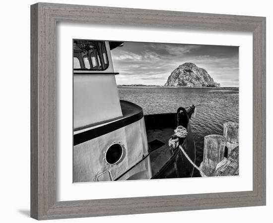 USA, California, Morro Bay, Fishing Boat Pointing at Morro Rock-Ann Collins-Framed Photographic Print