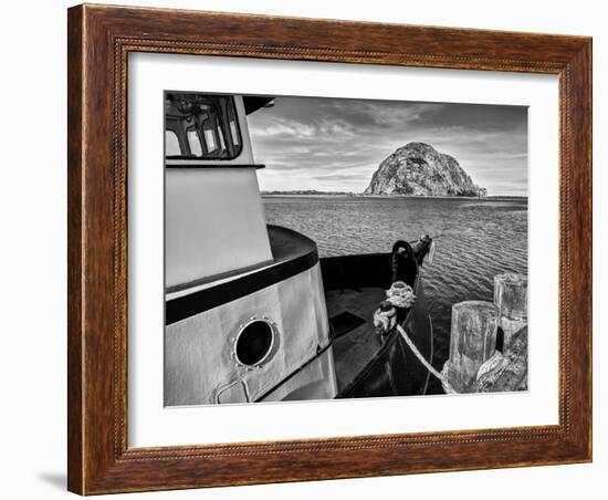 USA, California, Morro Bay, Fishing Boat Pointing at Morro Rock-Ann Collins-Framed Photographic Print