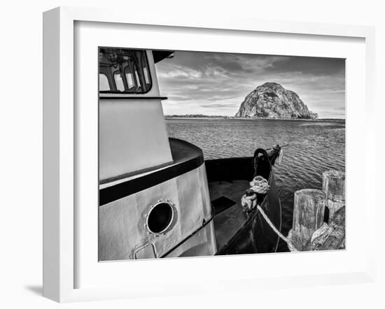 USA, California, Morro Bay, Fishing Boat Pointing at Morro Rock-Ann Collins-Framed Photographic Print