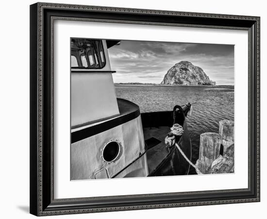 USA, California, Morro Bay, Fishing Boat Pointing at Morro Rock-Ann Collins-Framed Photographic Print