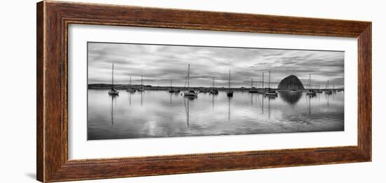 USA, California, Morro Bay. Panoramic view of harbor and Morro Rock at dusk-Ann Collins-Framed Photographic Print