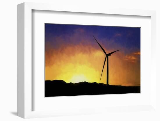 USA, California, Ocotillo Wind Energy Facility. Silhouette of wind turbine at sunset.-Jaynes Gallery-Framed Photographic Print