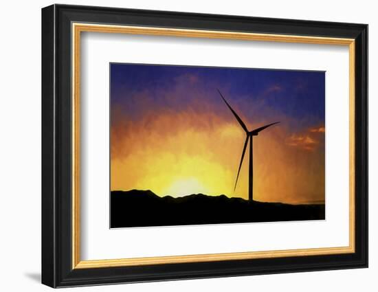 USA, California, Ocotillo Wind Energy Facility. Silhouette of wind turbine at sunset.-Jaynes Gallery-Framed Photographic Print