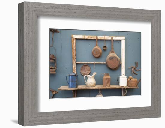 USA, California. Old pots, pans and water pitchers. (PR)-Alison Jones-Framed Photographic Print