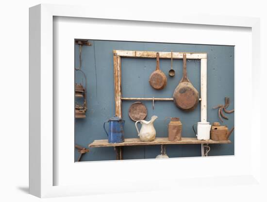 USA, California. Old pots, pans and water pitchers. (PR)-Alison Jones-Framed Photographic Print