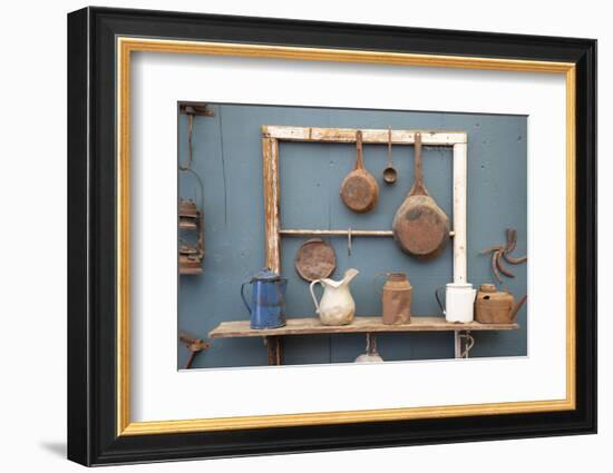 USA, California. Old pots, pans and water pitchers. (PR)-Alison Jones-Framed Photographic Print