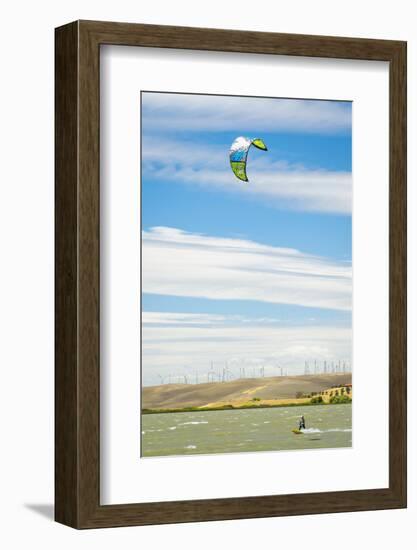 Usa, California, Rio Vista, Sacramento River Delta. Kiteboarder.-Merrill Images-Framed Photographic Print